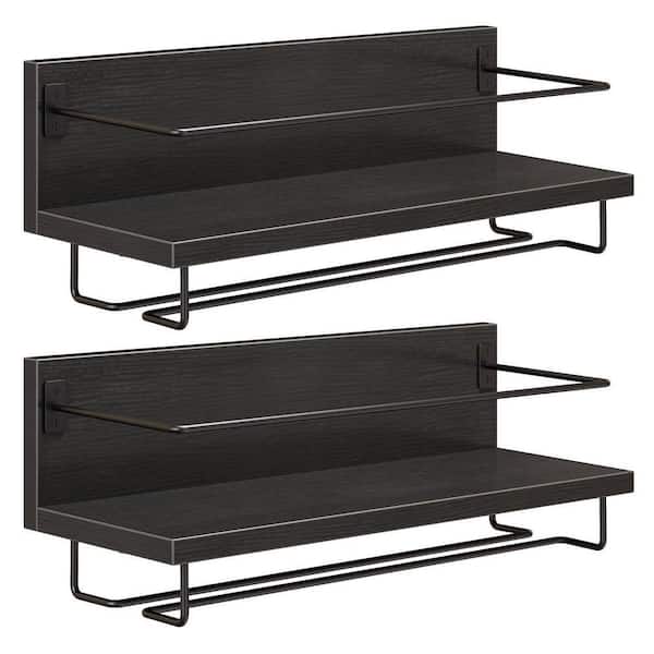 12in. H x 28in. W 2-Bottle Black Wall Mounted Wine Rack with Stemware Holder for Kitchen, Living Room, Dining Room