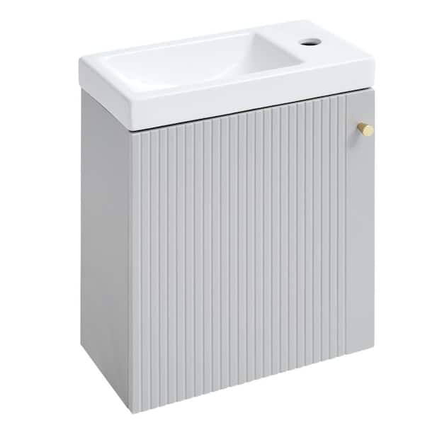 Tileon 15.9 in. W x 8.7 in. D x 20.5 in. H Floating Bath Vanity in Grey with White Ceramic Top