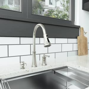 1.8 GPM Single Handle Pull Down Sprayer Kitchen Faucet with Soap Dispenser and Ceramic Cartridge in Brushed Nickel