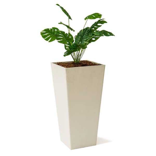 XBRAND 30 in. Tall Modern Square Planter, Tapered Floor Planter for Indoor and Outdoor Planter, Patio Decor, White