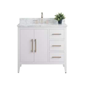 36 in. W x 22 in. D x 34 in. H Single Sink Bathroom Vanity Cabinet in White with Engineered Marble Top in White