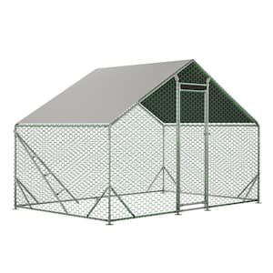 10 ft. x 6.6 ft. Large Metal Walk-In Chicken Coop Galvanized Poultry Cage with Roosting Bar Farm Hen House