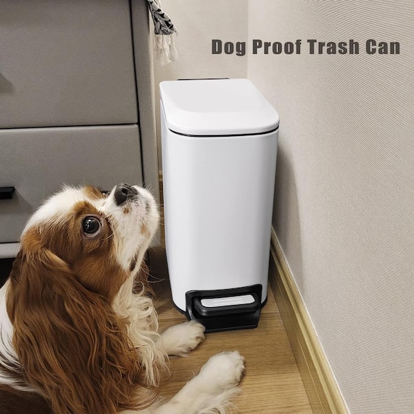 ITOPFOX Bathroom 1.6 Gal. White Metal Household Trash Can Step Lid