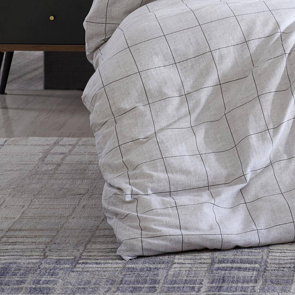 Holden Grid Grey Cotton Full/Queen Duvet Cover Set