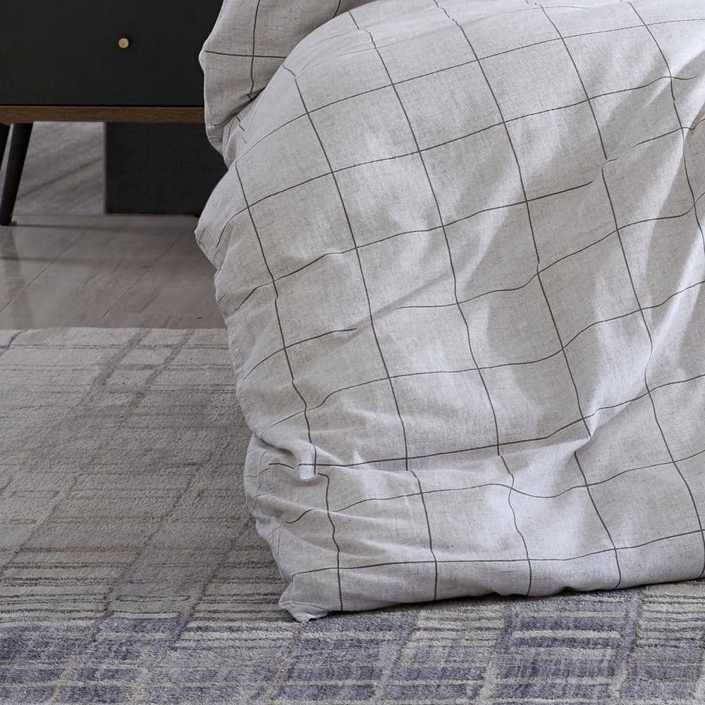 Holden Grid Grey Cotton King Duvet Cover Set