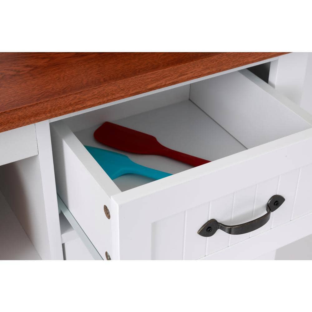 White and Pine Countryside Buffet with Drawers and Doors