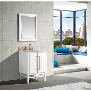 Mason 25 in. W x 22 in. D Bath Vanity in White with Gold Trim with Marble Vanity Top in Crema Marfil with White Basin