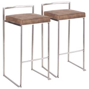 Fuji 30 in. Stainless Steel Bar Stool with Brown Cowboy Cushion (Set of 2)