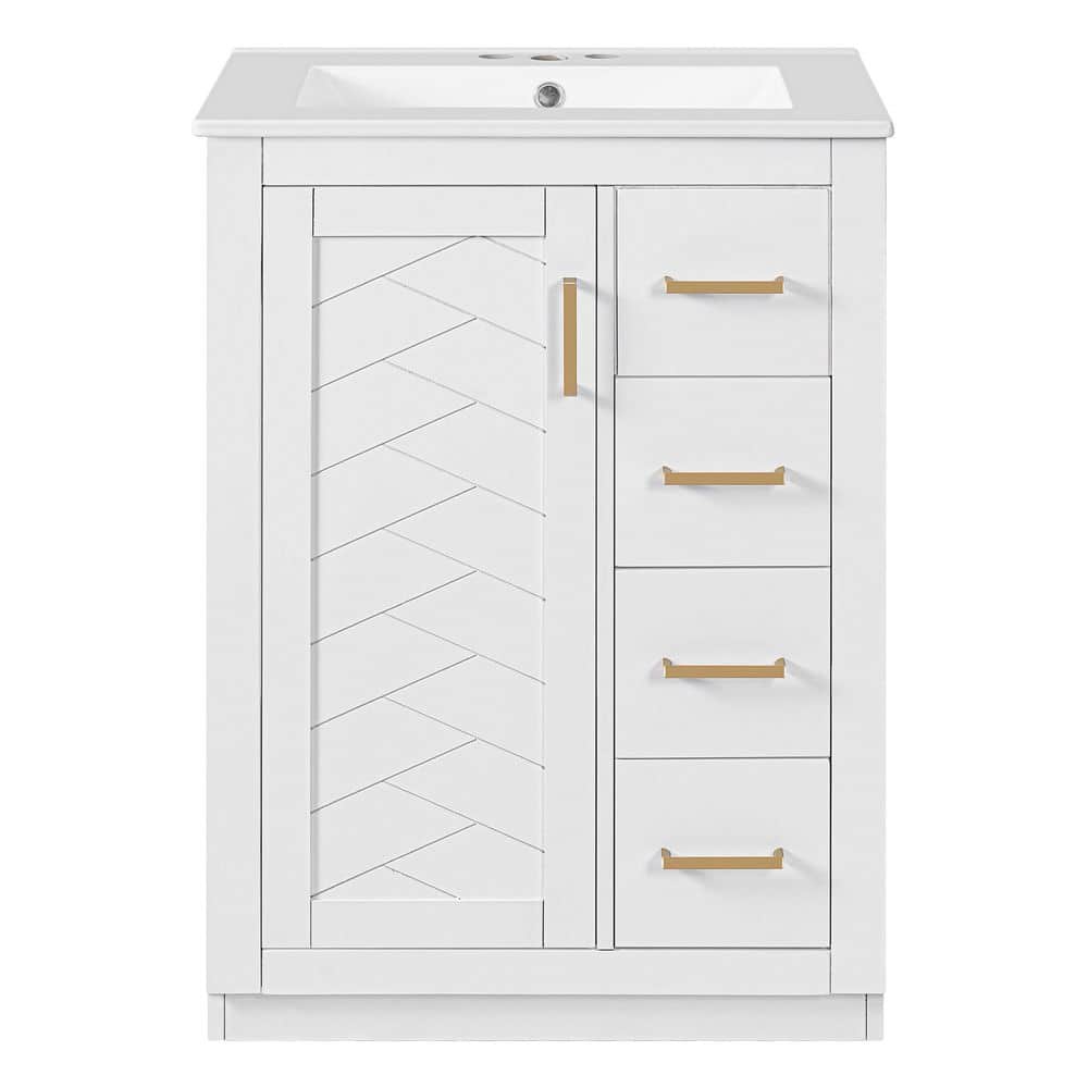 24 in. Freestanding White Bath Vanity with White Ceramic Sink Top, 1 Door, 3 Drawers price history on PriceWatchPro