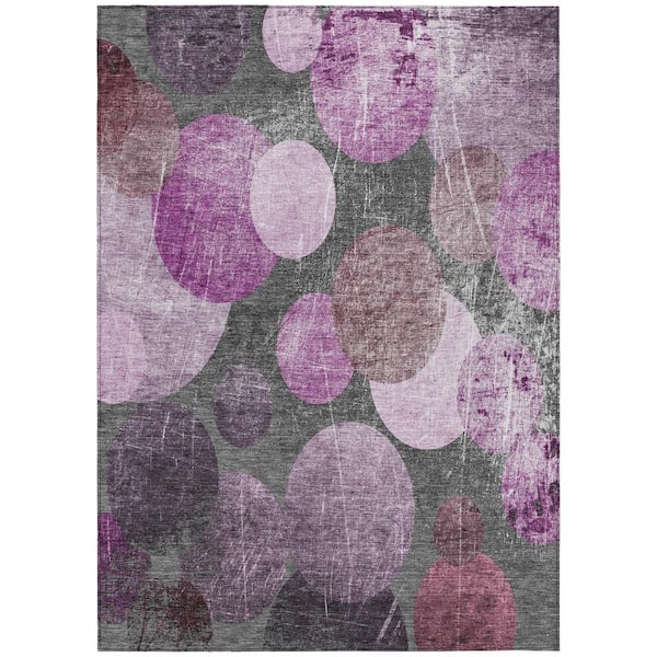 Gray, Purple 5 ft. x 8 ft. Woven Abstract Polyester Rectangle Indoor / Outdoor Area Rug