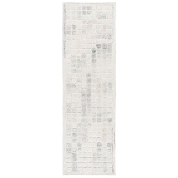 SAFAVIEH Ebony 2 ft. x 8 ft. Ivory/Gray Abstract Tile Runner Rug ...