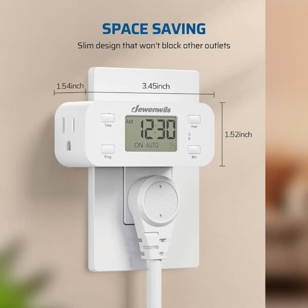 DEWENWILS 24 Hour Programmable Digital Timer Outlet, 3 Prong Timers for Electrical Outlets Indoor, 1 Grounded Outlet, 125V/15A/1000W, 1/2 HP, White
