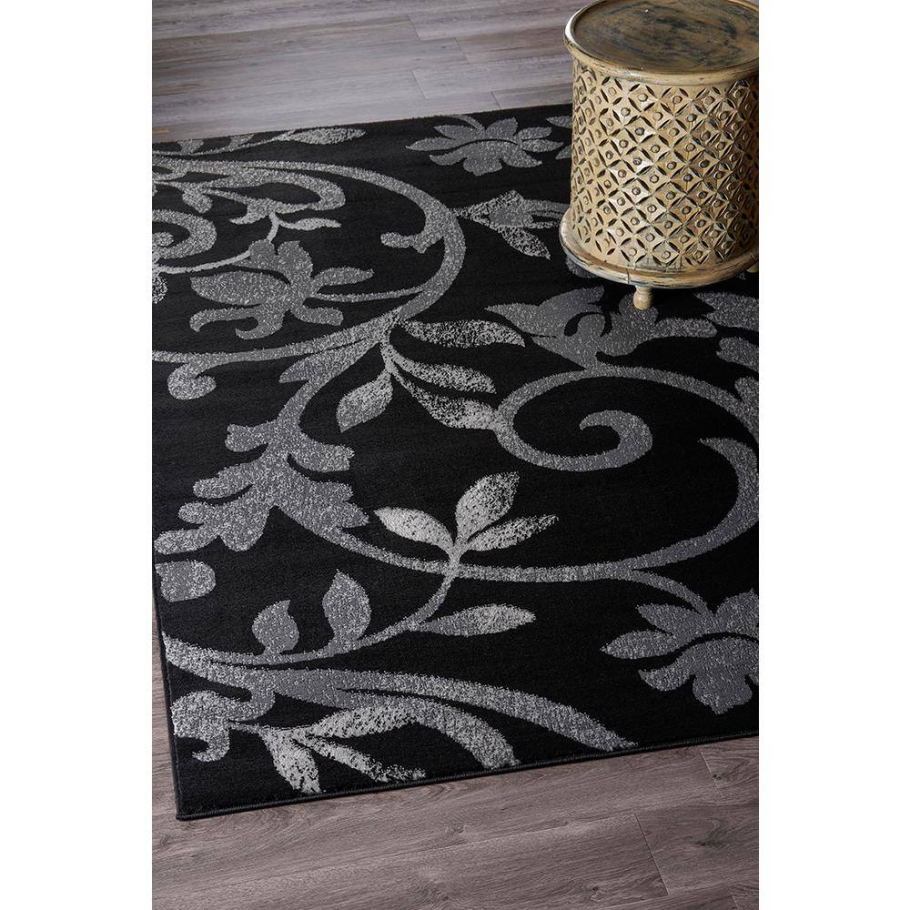 Grace Black and Gray Floral Synthetic Indoor Area Rug