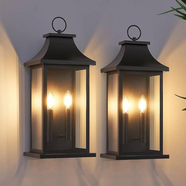 18 in. Tall 2-Light Black Outdoor Hardwired Wall Lantern Scone Exterior Wall Light with No Bulbs Included (2-Pack)