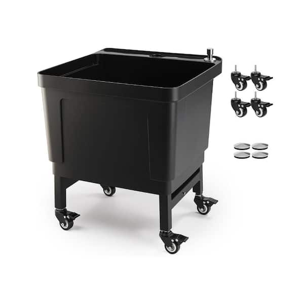 19.7 in. Plastic Freestanding Floor Mop Sink with Wheels in Black