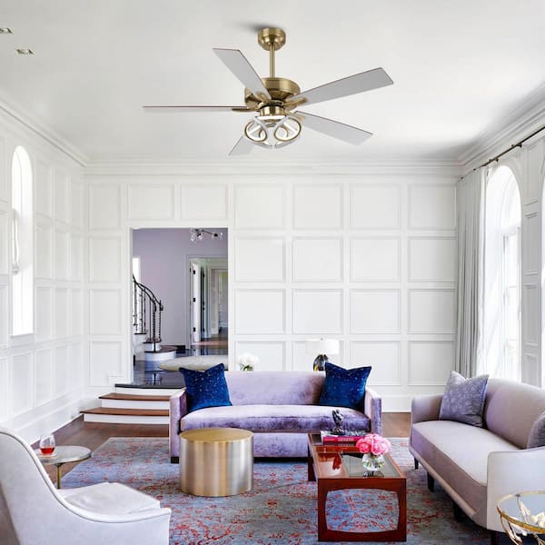 52 in. Gold Downrod Mount Standard Ceiling Fan with RGB LED Light and Remote/APP Control