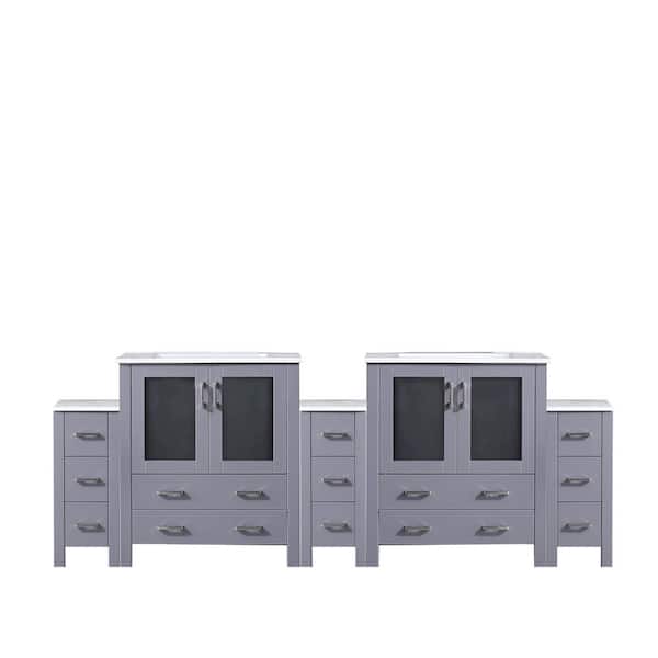 Volez 96 in. W x 18.25 in. D Dark Grey Double Bath Vanity with Side Cabinets, and White Ceramic Top