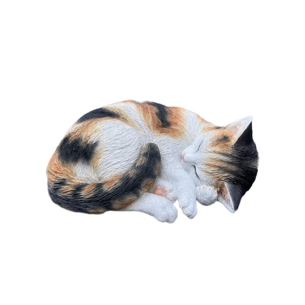 Sleeping Calico Cat Garden Statue