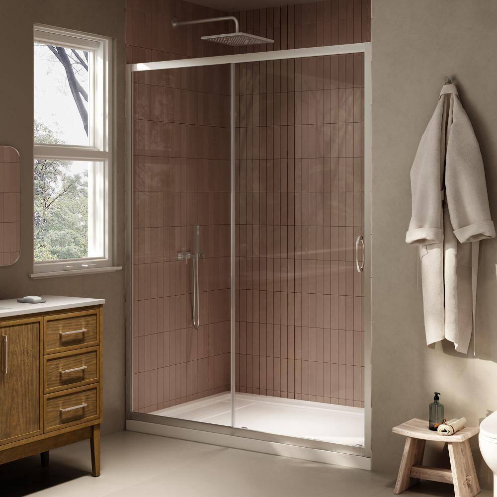 Breeze 60 in. L x 36 in. W x 72.83 in. H Straight Alcove Shower Kit in Satin Nickel with Clear Sliding Door and Pan price history on PriceWatchPro