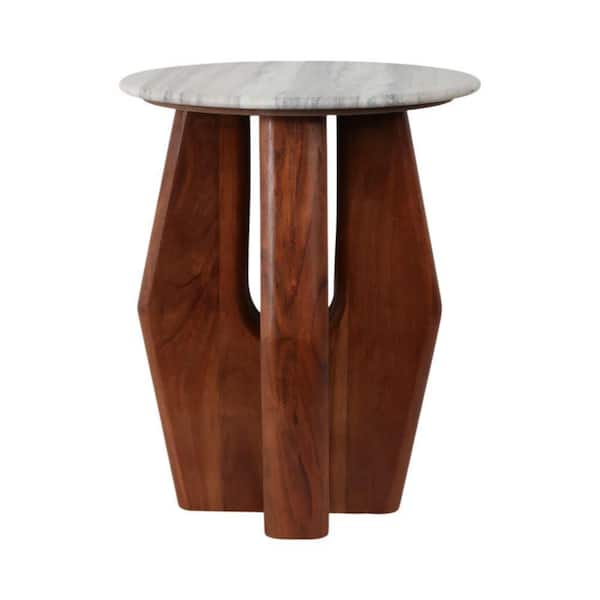 Liv & Skye 16 in. Brown Round Marble End Table with Curved Legs
