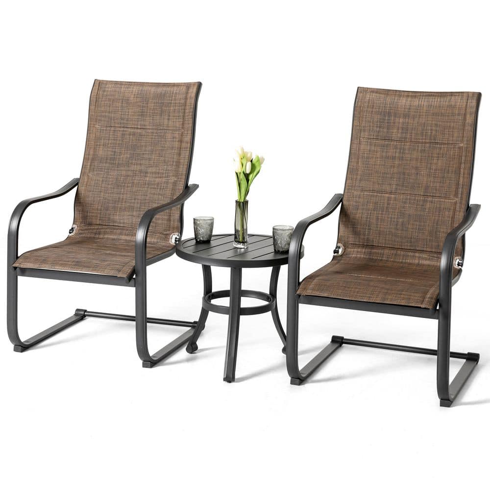 Black 3-Piece Iron and Textilene Round Outdoor Bistro Set with C-Spring Motion price history on PriceWatchPro