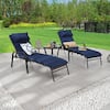 Patio Festival 3-Piece Metal Outdoor Chaise Lounge with Blue Cushions ...