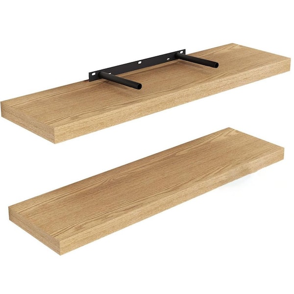 Unbranded 24 in. W x 6.5 in. D Oak Wood Floating Shelves for Wall(Set of 2) Decorative Wall Shelf