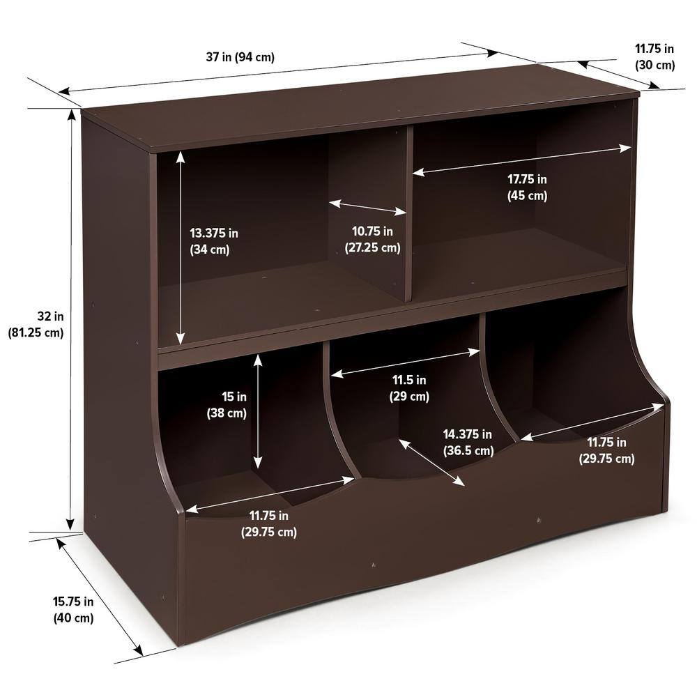 Espresso MDF Kids' Multi-Bin Storage Cubby with Open Shelves