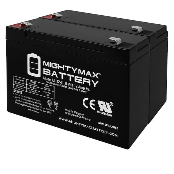MIGHTY MAX BATTERY ML12-6 .250TT - 6V 12AH Replacement Battery compatible with Power Patrol SLA0959, SLA 0959 - 2 Pack