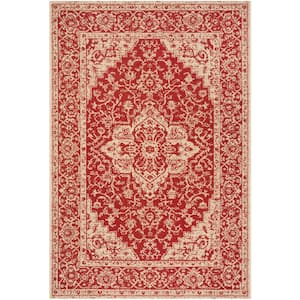 Beach House Red/Cream 2 ft. x 4 ft. Border Floral Indoor/Outdoor Area Rug