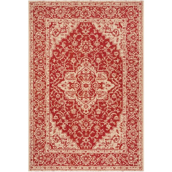 SAFAVIEH Beach House Red/Cream Doormat 3 ft. x 5 ft. Border Floral Indoor/Outdoor Patio Area Rug