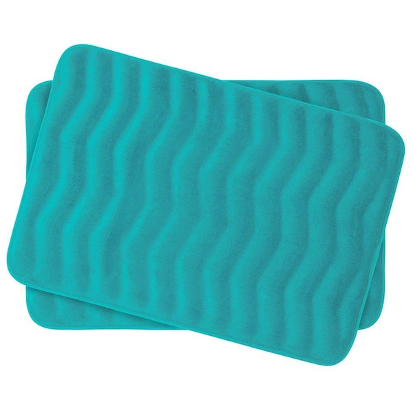 BounceComfort Waves Turquoise 17 in. x 24 in. Memory Foam 2-Piece Bath Mat Set