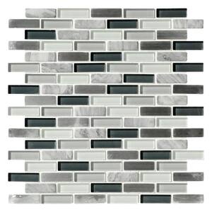 Helsinki Blue Backsplash 3.93 in. x 4.33 in. Brick Polished Marble Glass Metal Mosaic Wall Tile Sample (0.11 sq.ft./Ea)