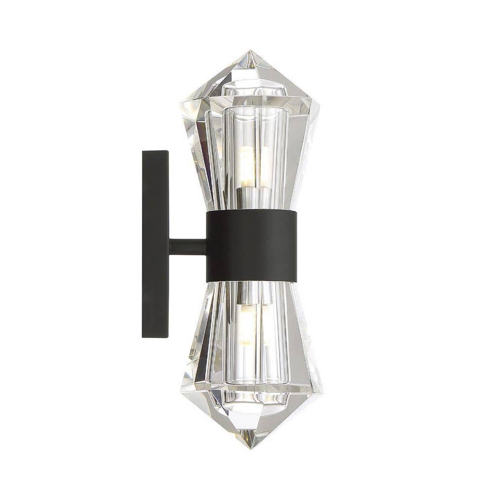 Matte Black Glam 2-Light Wall Sconce with Crystal Accents