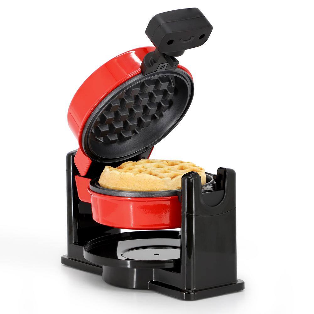 Red Non-Stick Rotating Belgian Style Waffle Maker