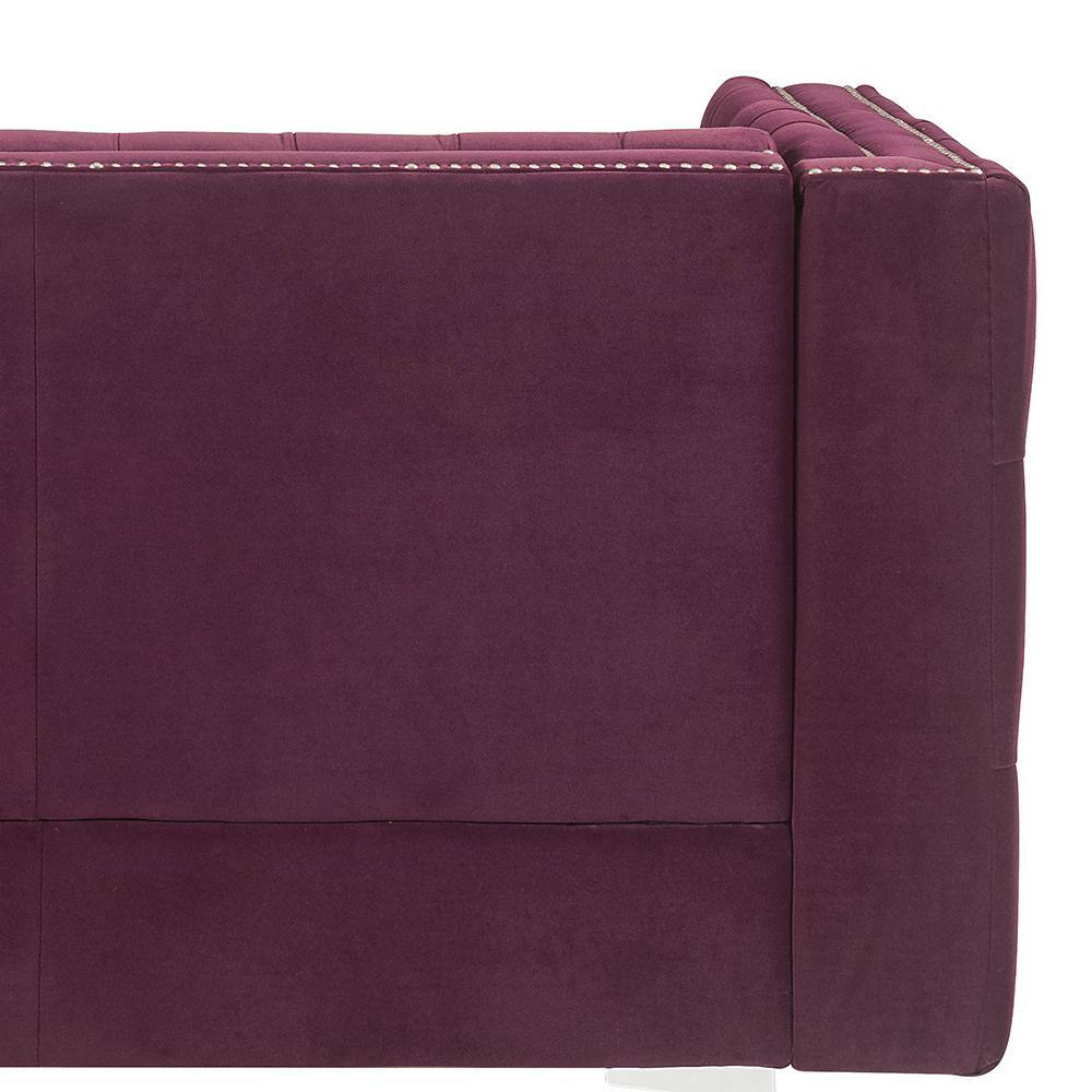 Jaszira Burgundy Velvet Modular Sofa with Gold-Tipped Legs