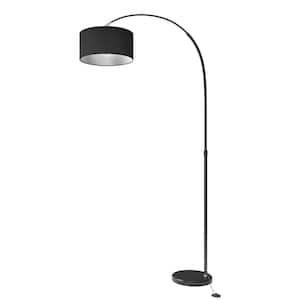 71 in. Black Adjustable Arc Metal Pole Lamp with Marble Base
