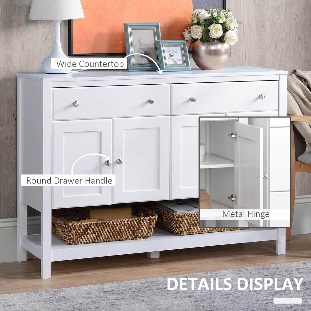 White Modern Sideboard Buffet Cabinet with Adjustable Shelves