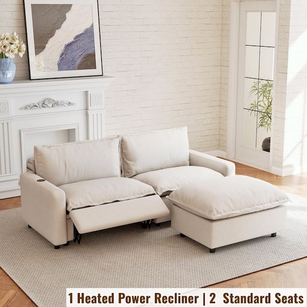 83 in. Power Recliner Loveseat Motion Sofa with Zero Gravity, Oversized Deep Seat, Ottoman, Heating, USB Ports in Beige