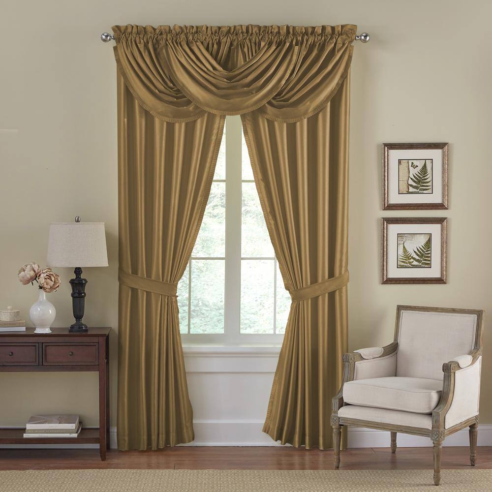 Gold Faux Silk Blackout Pleated Curtain Panel 52" W x 95" L