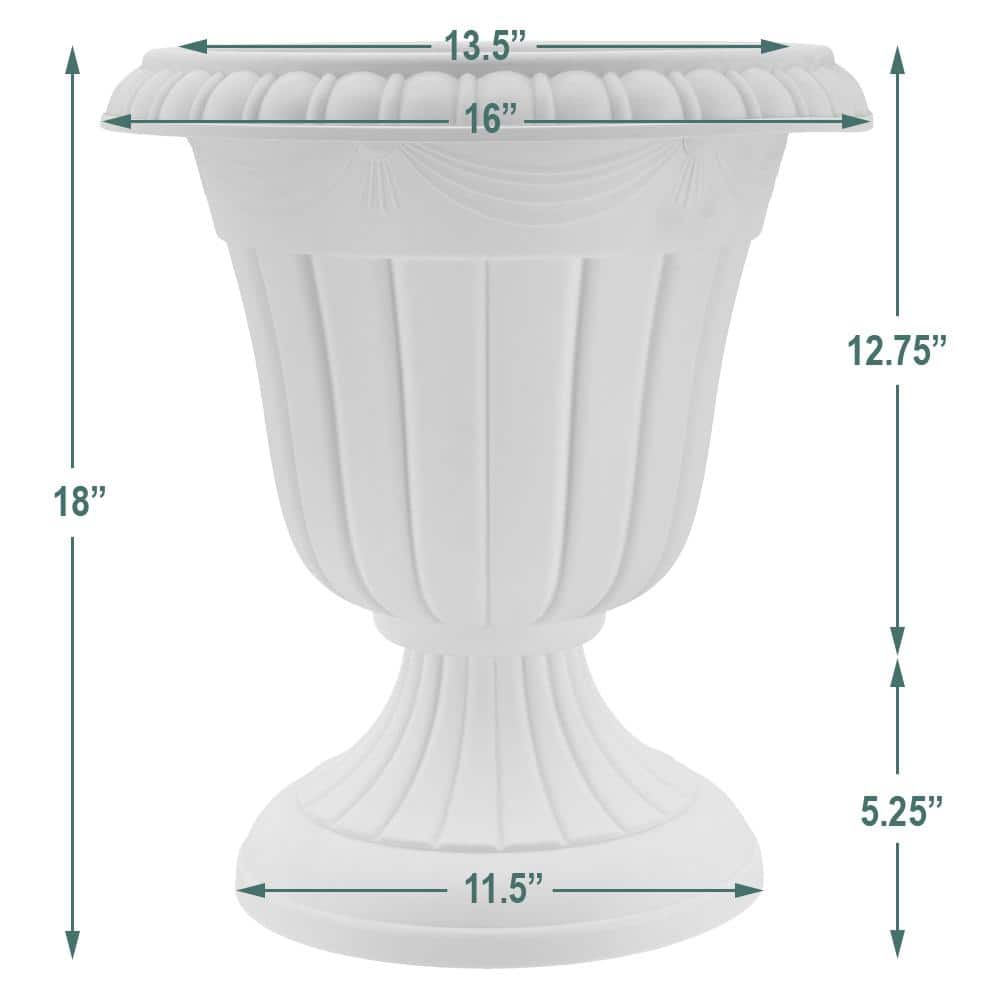 Classic Beige Traditional Plastic Urn Planter, 18" Height for Outdoor Spaces