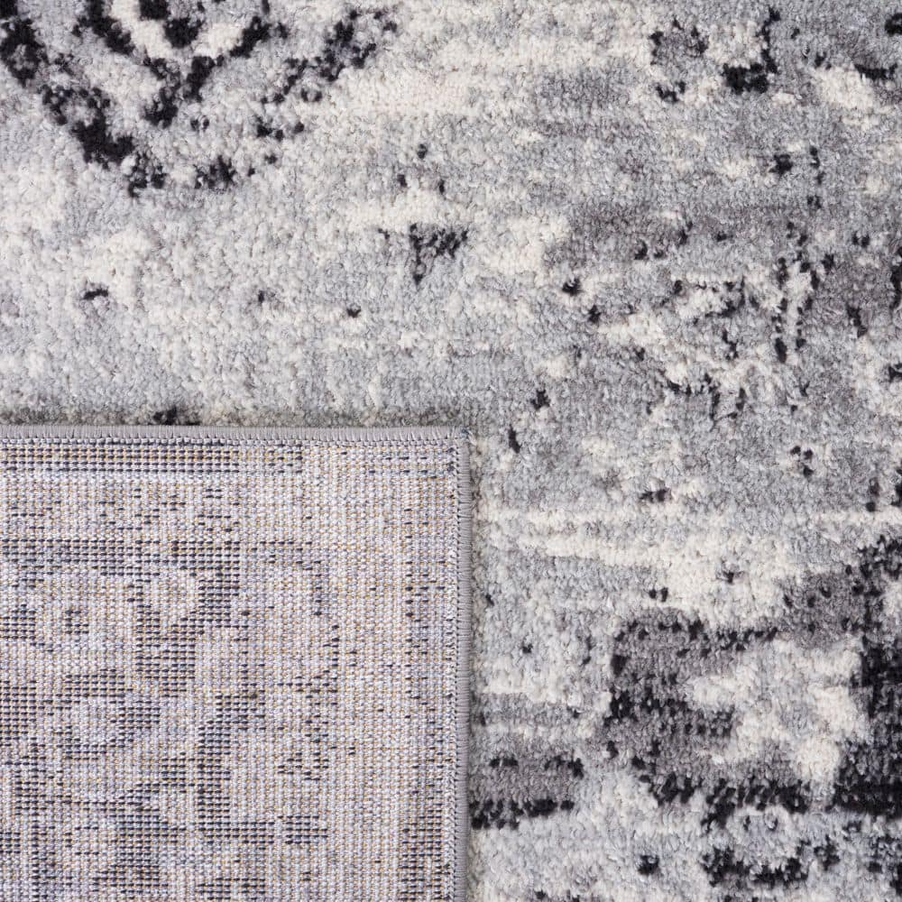 Madison Black and Gray Floral Bordered 9' x 12' Area Rug
