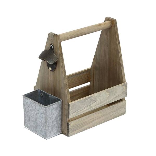 Crate and Pallet 9 in. x 6 in. x 11 in. Crate Beverage Caddy in Weathered Gray