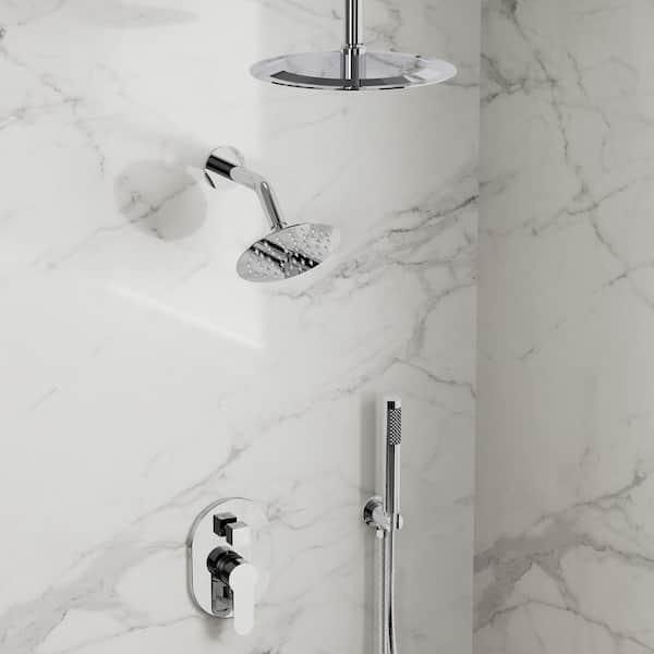 GRANDJOY 3-in-1 Dual Round Shower Heads Double Handle 3-Spray Tub and Shower Faucet 2.5 GPM in. Polished Chrome Valve Included