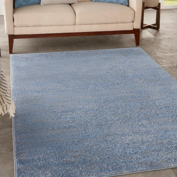Essentials 4 ft. x 6 ft. Blue/Gray Solid Contemporary Indoor/Outdoor Patio Area Rug