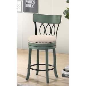 Brannigan 39.75 in. Antique Green and Beige Low Back Wood Counter Height Bar Stool (Set of 2)