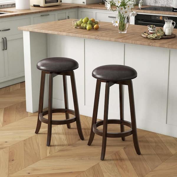 Brown 29 in. Counter Height Stools with 360° Swivel Round Seat and Footrest (Set of 2)