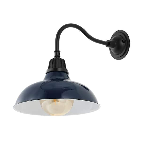 JONATHAN Y Stanley 12.25 in. Navy 1-Light Farmhouse Industrial  Indoor/Outdoor Iron LED Gooseneck Arm Outdoor Sconce JYL7614C - The Home  Depot