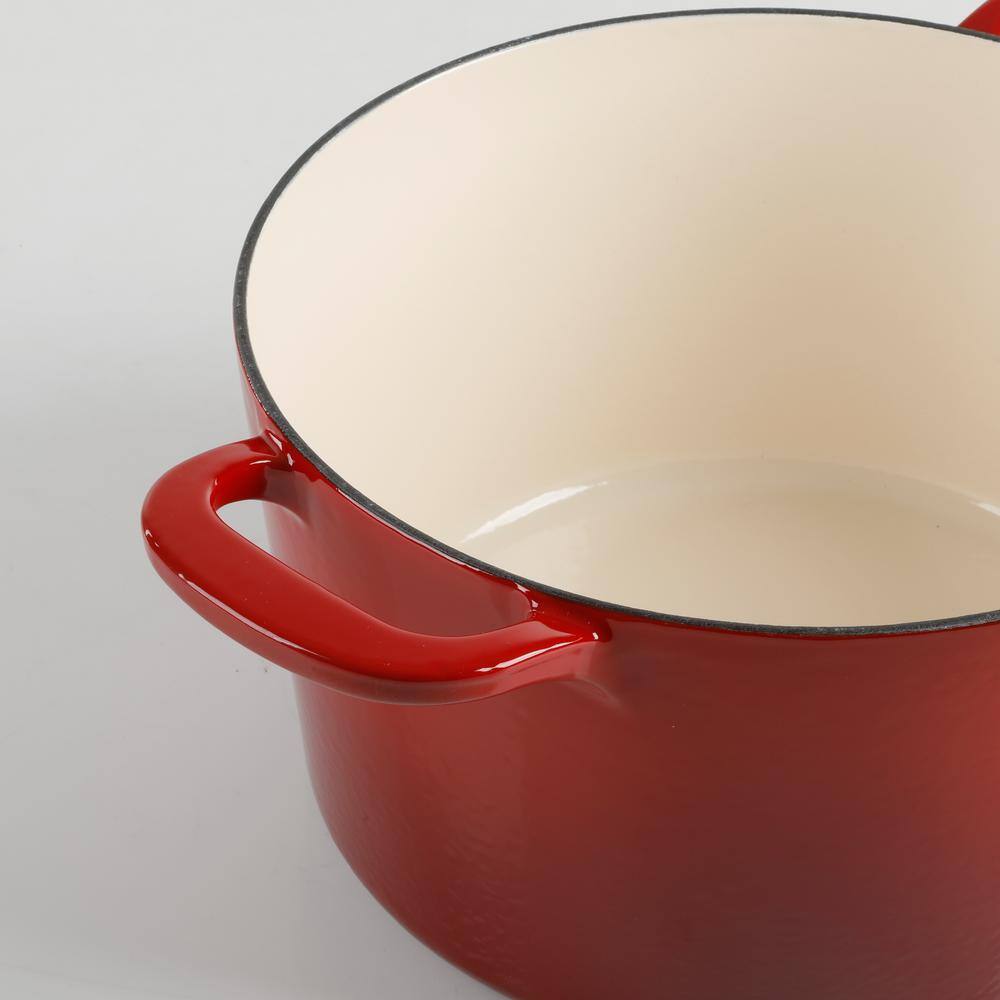 Red 7-Quart Enameled Cast Iron Dutch Oven with Lid
