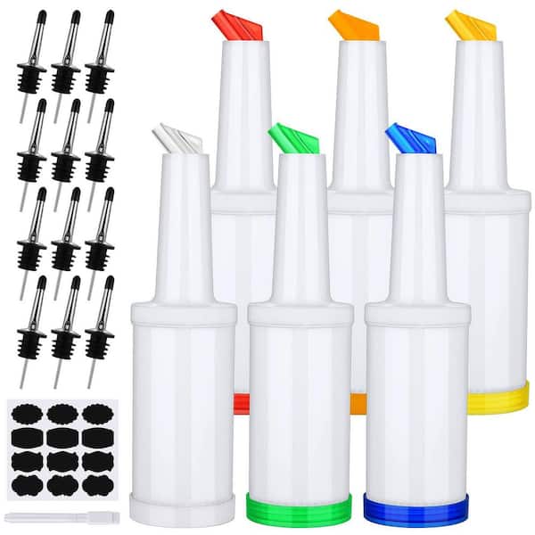 6-Piece Multicolor Plastic Bar and Beverage Accessories with Stainless Steel Liquor Juice Pour Dispensing Bottles